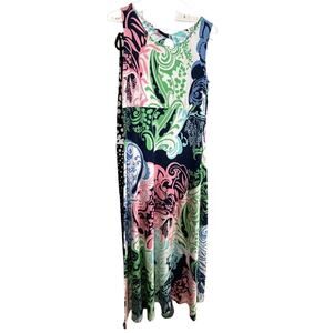Talbots Womens Maxi Dress M Floral Boho Paisley Beach Sleeveless Hippie Preppy